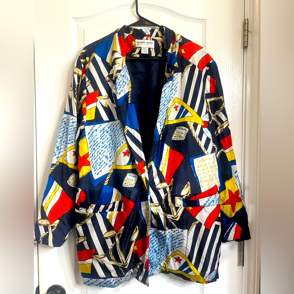 Carol Horn Vintage Workshop 100%‎ Silk Printed Oversized Blazer Size Medium